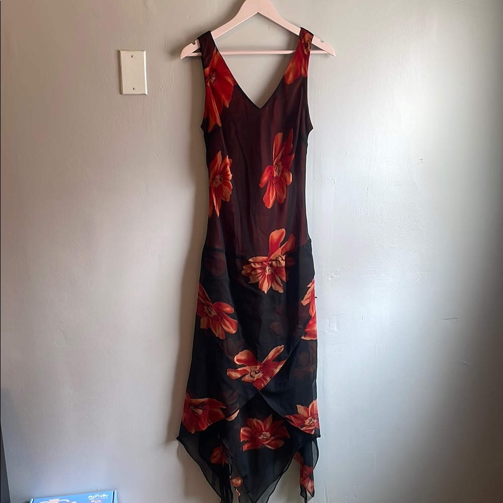 Elegant Floral Black and Red Dress